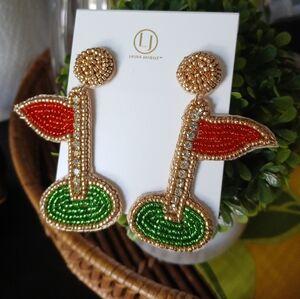 Laura Janelle Beaded Rhinestone Ladies Golfer Golf Tee Theme Earrings NEW